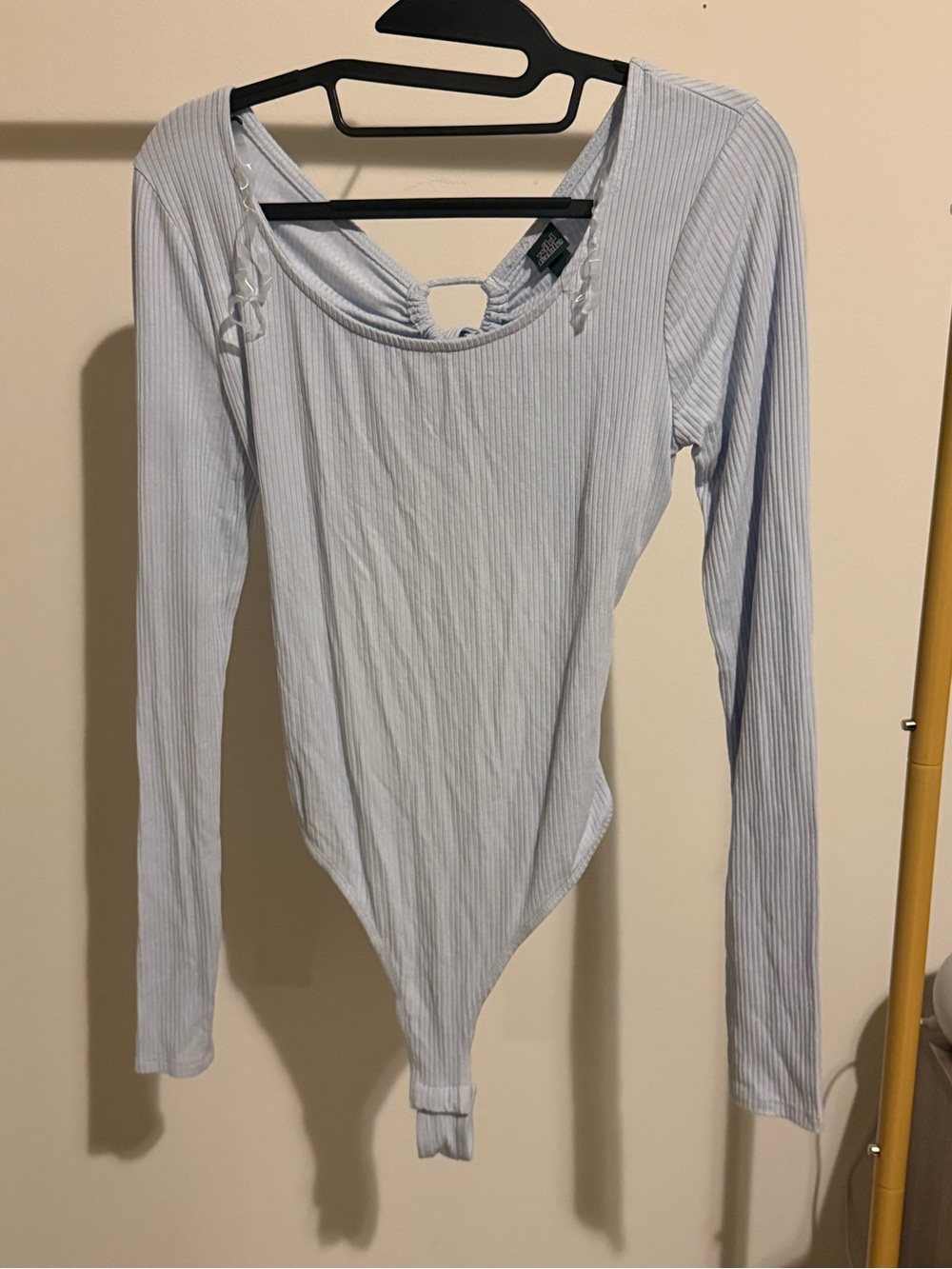 Light Blue Ribbed Long-Sleeve Scoop-Neck Bodysuit